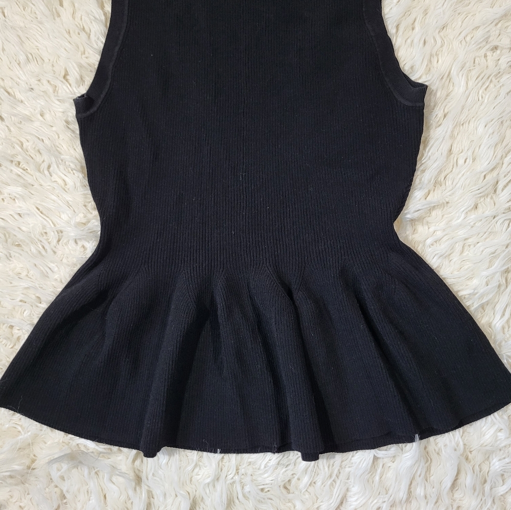 Veronica Beard Black Ribbed Arago Peplum Top Dress, Medium - Picture 13 of 14